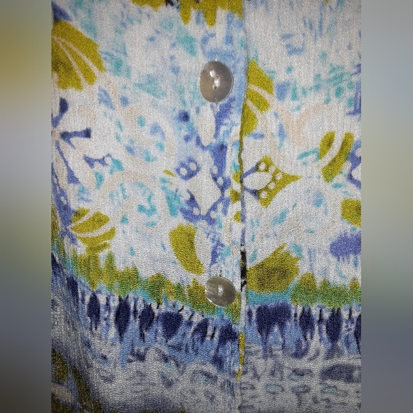 1X (18/20) Anna Maxwell Printed Ikat/Tribal Inspired Button Up Shirt Blue/Green - Picture 4 of 7